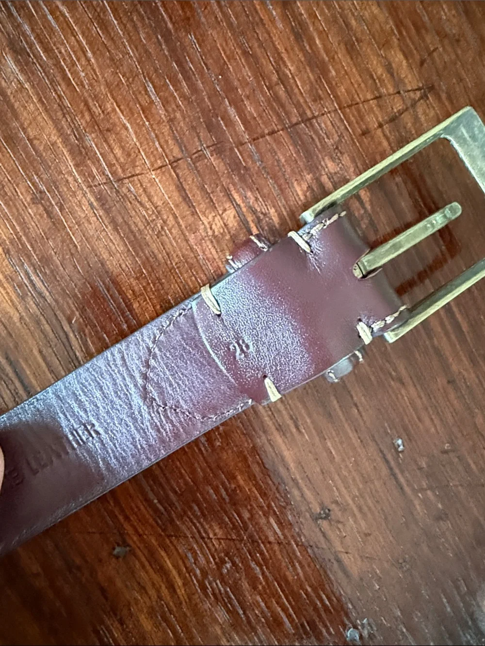 Youth Masters Brown Leather-Trim Green Ribbon Belt